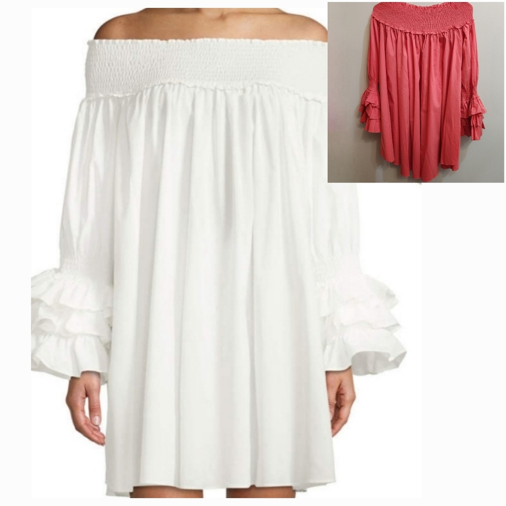 NWT GRACIA Off the Shoulder Ruffle Cuffs Pink Mini Dress Size Medium